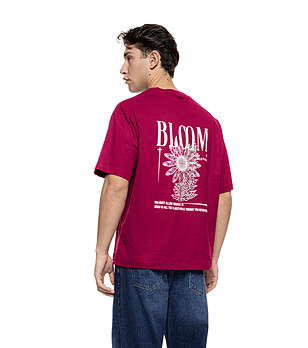 Мъжка памучна тениска в бордо oversize с принт BLOOM снимка