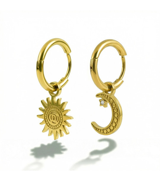 Златисти обеци халки със слънце и луна снимка