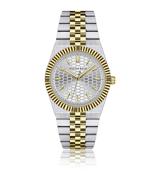 Мъжки кварцов часовник в сребристо и златисто с текстуриран циферблат снимка