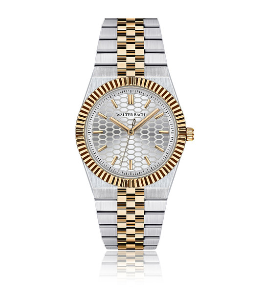 Мъжки сребрист часовник с двуцветна верижка снимка