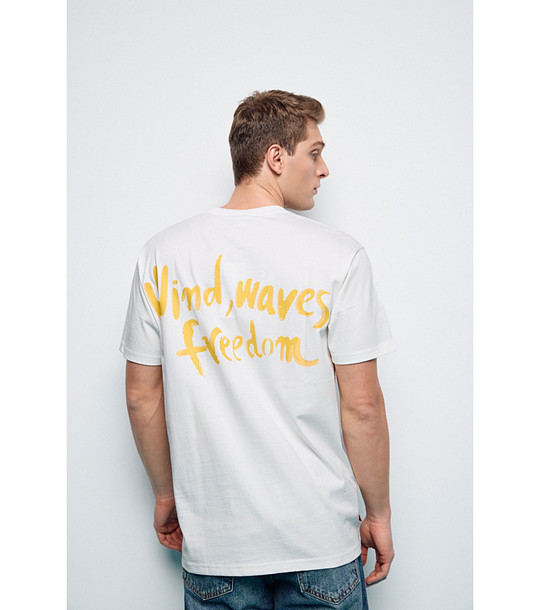 Мъжка памучна екрю тениска с принт Wind waves freedom снимка