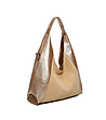 Дамска чанта в златисто и кафе с текстилен панел-1 снимка