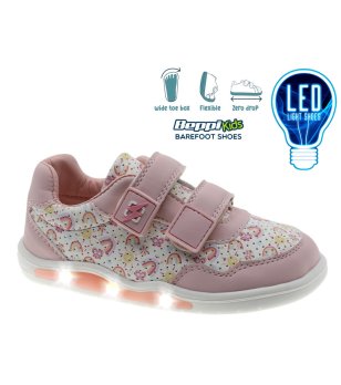 Розови детски маратонки с LED светлини с широка предна част снимка