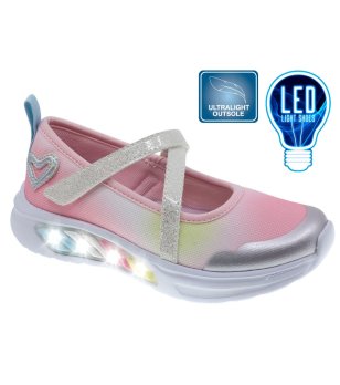 Детски розови обувки тип балерина с LED светлини снимка