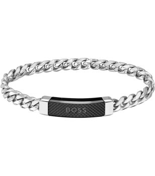 Мъжка сребриста гривна с черна пластина BOSS снимка