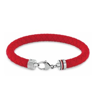 Мъжка червена кожена гривна с плетен ефект Tommy Hilfiger снимка