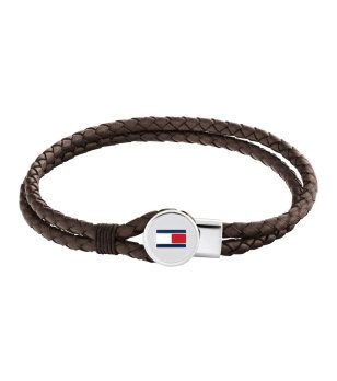 Мъжка кафява кожена гривна с плетен дизайн Tommy Hilfiger снимка