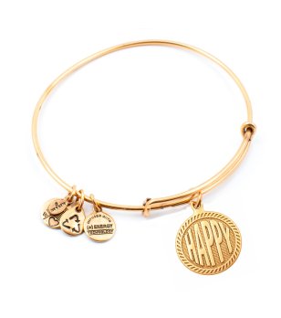 Златиста метална гривна с медальон HAPPY Alex And Ani снимка