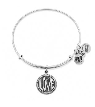 Сребриста метална гривна с кръгла висулка LOVE Alex And Ani снимка