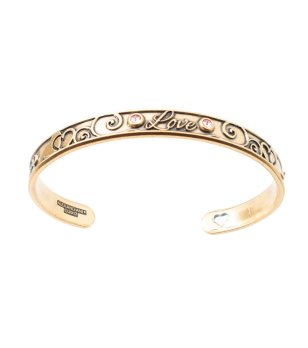 Златиста метална гривна тип маншет с надпис Love Alex And Ani снимка