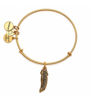 Дамска златиста метална гривна с перо FEATHER BRACELET II FINISH Alex And Ani снимка