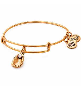 Златиста гривна тип обръч с висулка мида Alex And Ani снимка