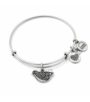 Дамска сребриста гривна с висулка гълъб Alex And Ani снимка