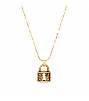 Дамско златисто колие с висулка катинар LOVE LOCK COLLAR Alex And Ani снимка