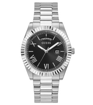 Мъжки сребрист часовник с черен циферблат Guess снимка