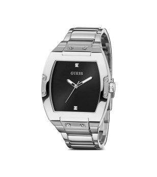 Мъжки сребрист часовник с черен правоъгълен циферблат Guess снимка