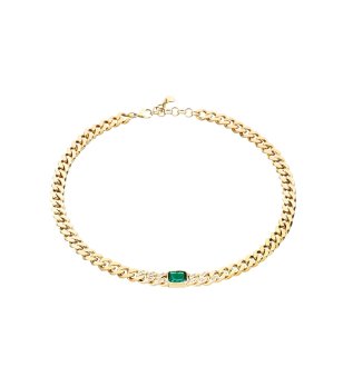 Златисто дамско колие верижка със зелен камък BOSSY CHAIN Chiara Ferragni снимка