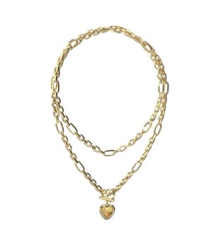 Дамско златисто колие с висулка сърце Guess снимка