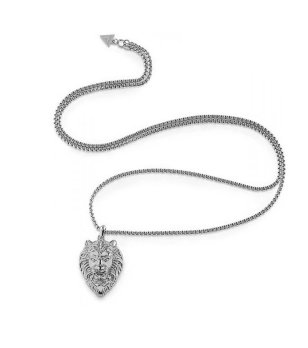 Мъжко сребристо колие с лъв Guess снимка