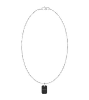 Мъжко сребристо колие с тъмна плочка GUESS снимка