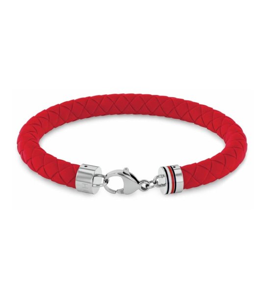 Мъжка червена кожена гривна с плетен ефект Tommy Hilfiger снимка