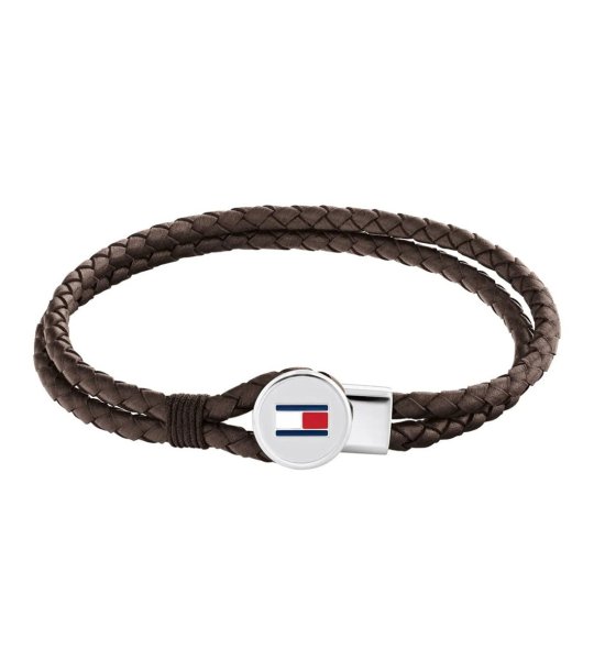 Мъжка кафява кожена гривна с плетен дизайн Tommy Hilfiger снимка