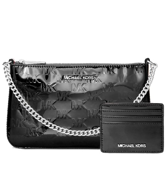 Черна дамска чанта клъч с релефно лого Michael Kors снимка