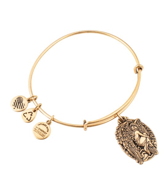 Златиста гривна тип халка с висулка ангел Alex And Ani снимка