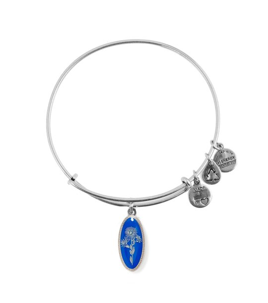 Сребриста дамска гривна с овална синя висулка Alex And Ani снимка