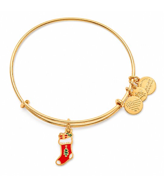 Дамска златиста гривна с коледна висулка чорап Alex And Ani снимка