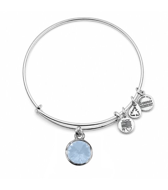 Дамска сребриста гривна тип бенгъл със светлосиня висулка Alex And Ani снимка