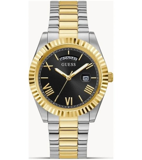 Мъжки двуцветен часовник с черен циферблат Guess снимка