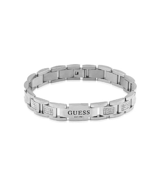 Сребриста гривна от неръждаема стомана с инкрустации Guess снимка