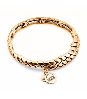 Дамска златиста метална гривна с релефна плетка Alex And Ani снимка