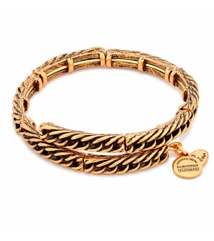 Дамска златиста метална гривна с ефект състарено Alex And Ani снимка
