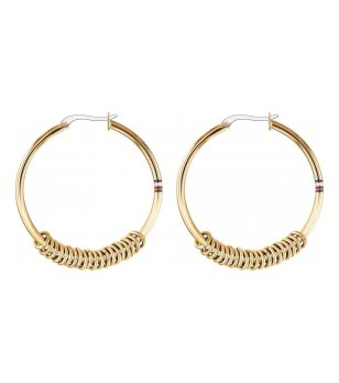 Златисти дамски обеци халки с декоративни рингове Tommy Hilfiger снимка