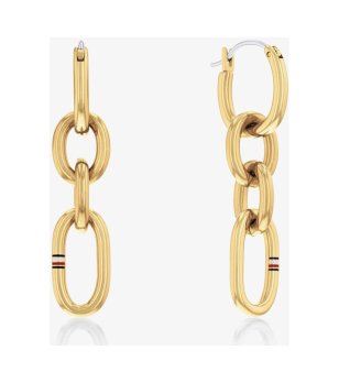 Дамски златисти обеци халки с овални елементи Tommy Hilfiger снимка