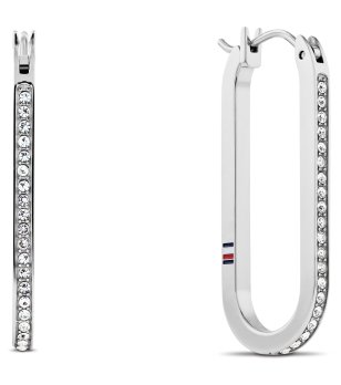 Дамски сребристи обеци халки с кристали Tommy Hilfiger снимка