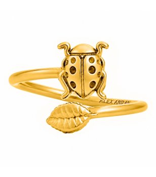 Златист дамски пръстен с калинка и листо Alex And Ani снимка