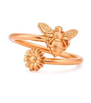 Дамски пръстен розово злато с пчела и цвете Alex And Ani снимка