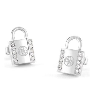 Дамски сребристи обеци катинар с кристали Guess KEEP ME CLOSE снимка