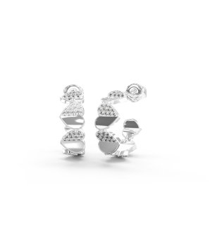 Дамски сребристи обеци халки с декоративни елементи Guess снимка