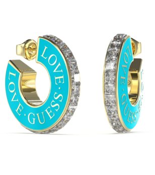 Тюркоазени обеци халки с надпис LOVE GUESS Guess снимка