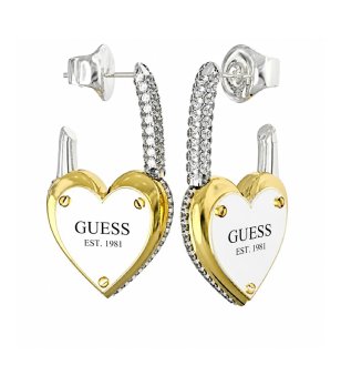 Дамски обици халки в златисто и сребристо с висулка сърце Guess снимка
