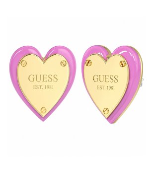 Дамски златисти обеци сърца с розов кант Guess снимка