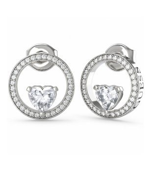 Сребристи обеци с кръгла форма и сърце Guess снимка