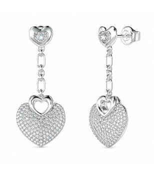 Дамски висящи обеци в сребрист цвят със сърца Crazy In Love Guess снимка