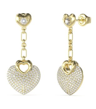 Златисти дамски обеци с висящо сърце CRAZY IN LOVE Guess снимка