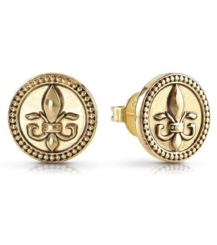 Златисти обеци тип стъд с лилия Guess снимка