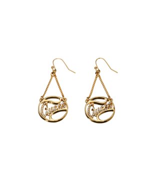 Златисти висящи обеци с кръгла висулка Guess снимка